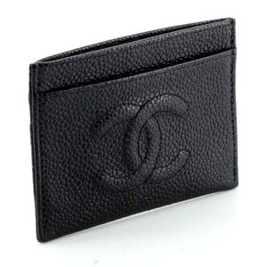 CHANEL Leather Caviar Blk Card Holder Unisex